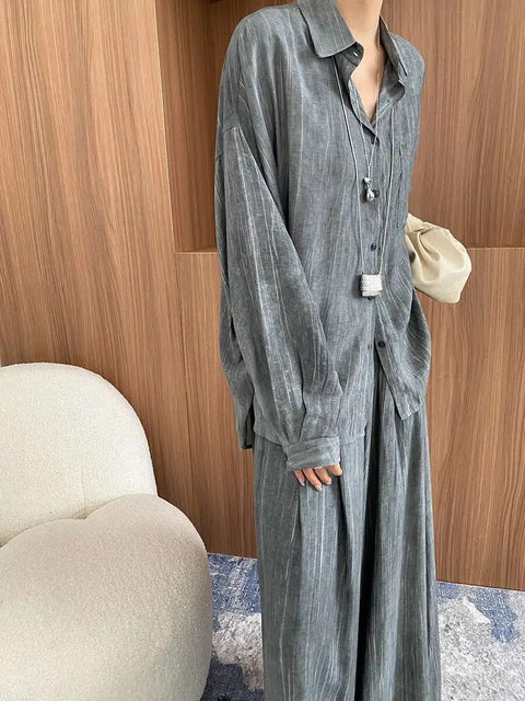 New Fashion Tencel Stir Fried Tie Dye Relaxed Shirt And Pants Two-piece Set CODE: KAR3924
