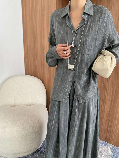 New Fashion Tencel Stir Fried Tie Dye Relaxed Shirt And Pants Two-piece Set CODE: KAR3924