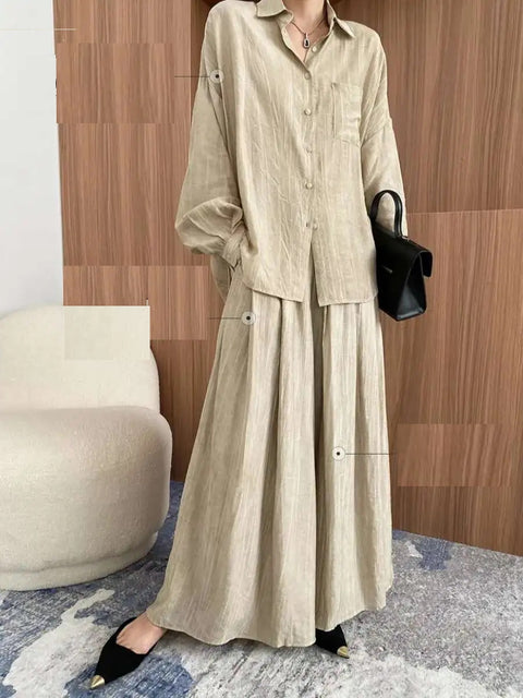New Fashion Tencel Stir Fried Tie Dye Relaxed Shirt And Pants Two-piece Set CODE: KAR3924