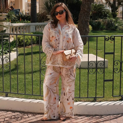 New Fashion Printed Long Sleeve Shirt with Casual Pant 2 Pieces Set CODE: KAR3926