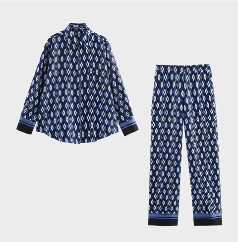 New Printed long sleeve collar Shirt & High Waist Pants Set CODE: KAR3927