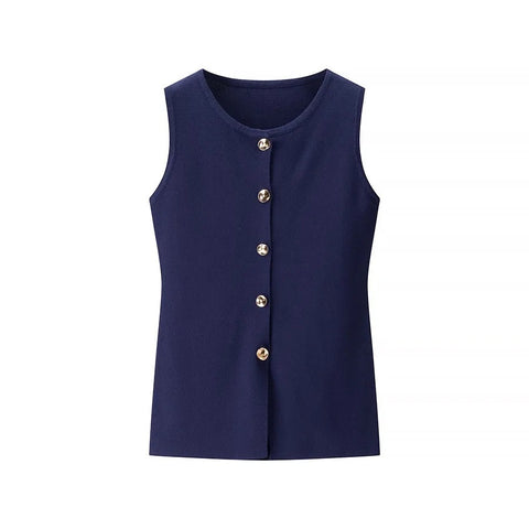 New Fashion Metal Buckle Split Knitted Vest and Skirt Set CODE: KAR3928