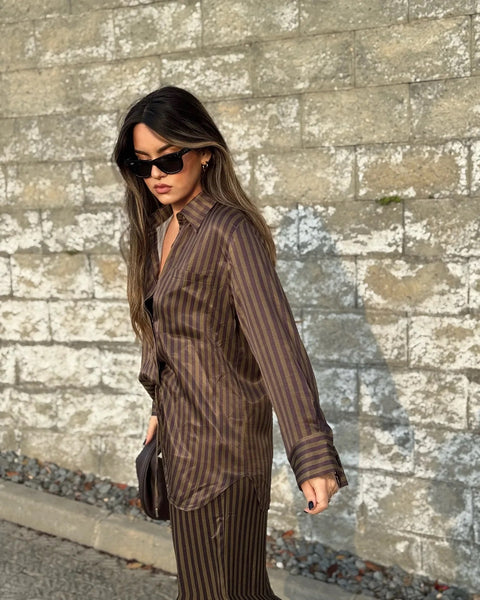New Fashion Casual Loose Striped Pants Lapel Long Full Sleeve Shirt CODE: KAR3930