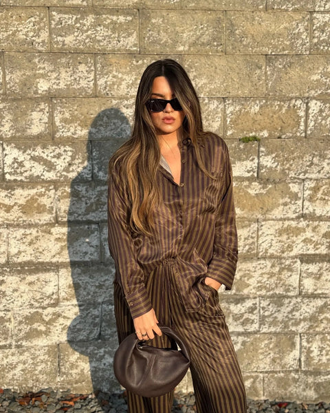 New Fashion Casual Loose Striped Pants Lapel Long Full Sleeve Shirt CODE: KAR3930