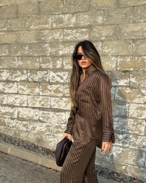New Fashion Casual Loose Striped Pants Lapel Long Full Sleeve Shirt CODE: KAR3930
