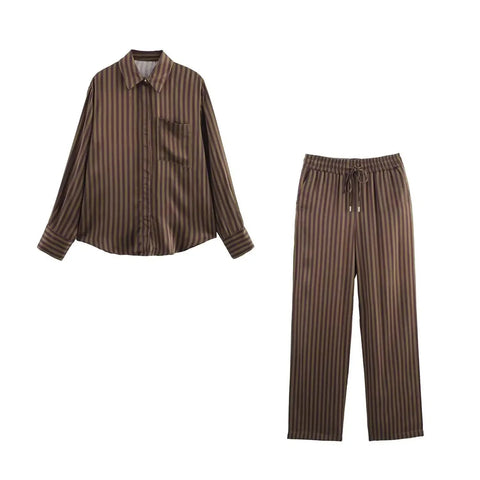 New Fashion Casual Loose Striped Pants Lapel Long Full Sleeve Shirt CODE: KAR3930