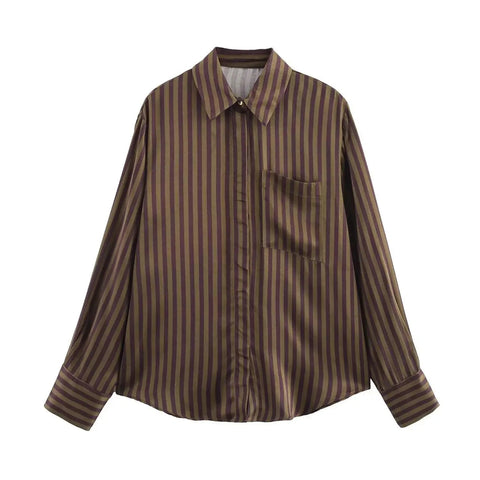 New Fashion Casual Loose Striped Pants Lapel Long Full Sleeve Shirt CODE: KAR3930