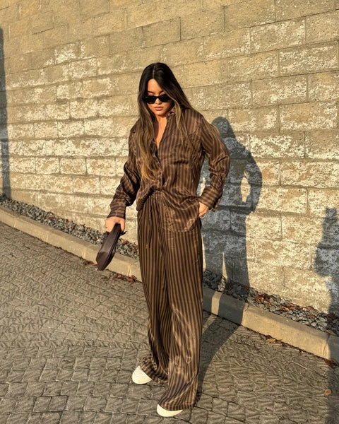 New Fashion Casual Loose Striped Pants Lapel Long Full Sleeve Shirt CODE: KAR3930