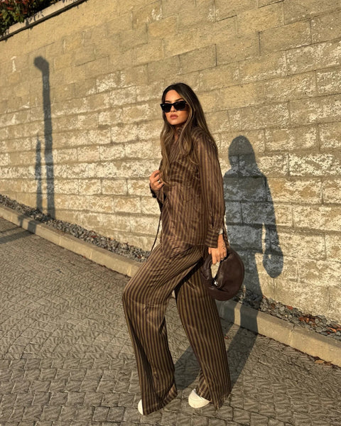 New Fashion Casual Loose Striped Pants Lapel Long Full Sleeve Shirt CODE: KAR3930