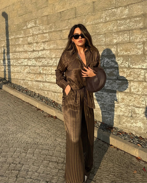 New Fashion Casual Loose Striped Pants Lapel Long Full Sleeve Shirt CODE: KAR3930