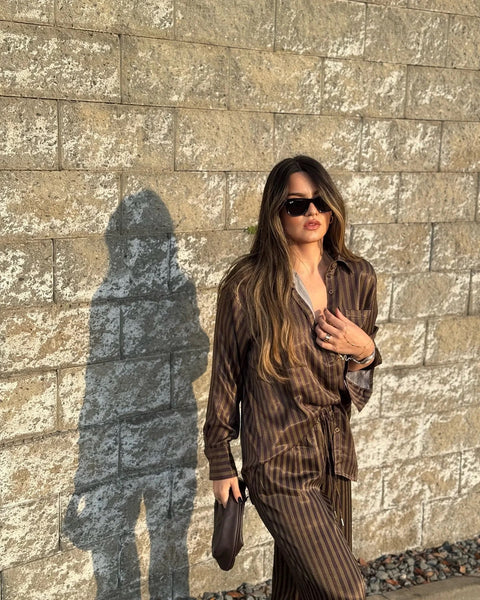 New Fashion Casual Loose Striped Pants Lapel Long Full Sleeve Shirt CODE: KAR3930