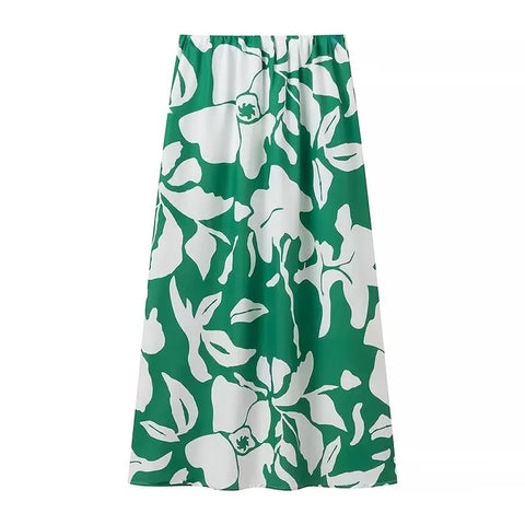 New Fashion Printed Off-Shoulder Backless Lace-Up Crop Top Elastic Waist Long Skirt Set CODE: KAR3933