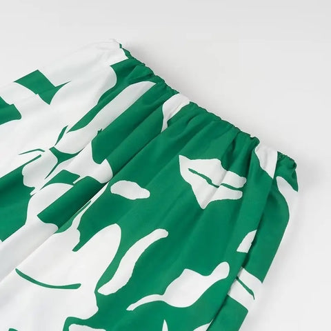 New Fashion Printed Off-Shoulder Backless Lace-Up Crop Top Elastic Waist Long Skirt Set CODE: KAR3933