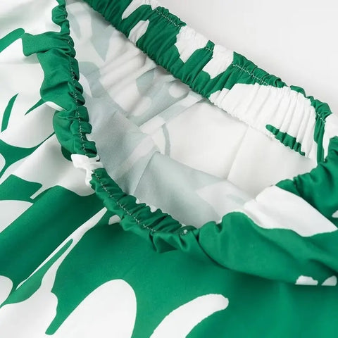 New Fashion Printed Off-Shoulder Backless Lace-Up Crop Top Elastic Waist Long Skirt Set CODE: KAR3933