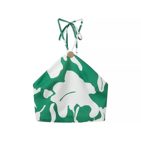 New Fashion Printed Off-Shoulder Backless Lace-Up Crop Top Elastic Waist Long Skirt Set CODE: KAR3933