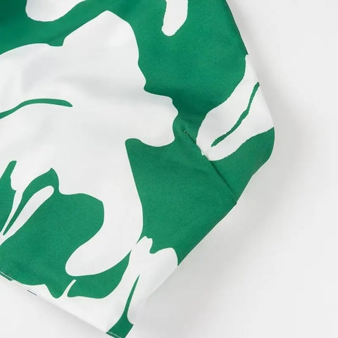 New Fashion Printed Off-Shoulder Backless Lace-Up Crop Top Elastic Waist Long Skirt Set CODE: KAR3933