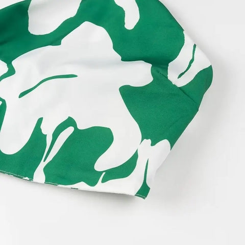 New Fashion Printed Off-Shoulder Backless Lace-Up Crop Top Elastic Waist Long Skirt Set CODE: KAR3933