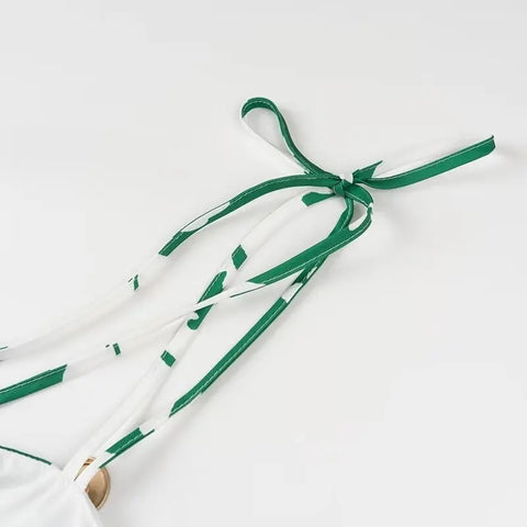 New Fashion Printed Off-Shoulder Backless Lace-Up Crop Top Elastic Waist Long Skirt Set CODE: KAR3933