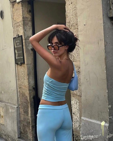 New Fashion Embroidery Crop Top + Drawstring Flared Pants 2 Piece Set CODE: KAR3935