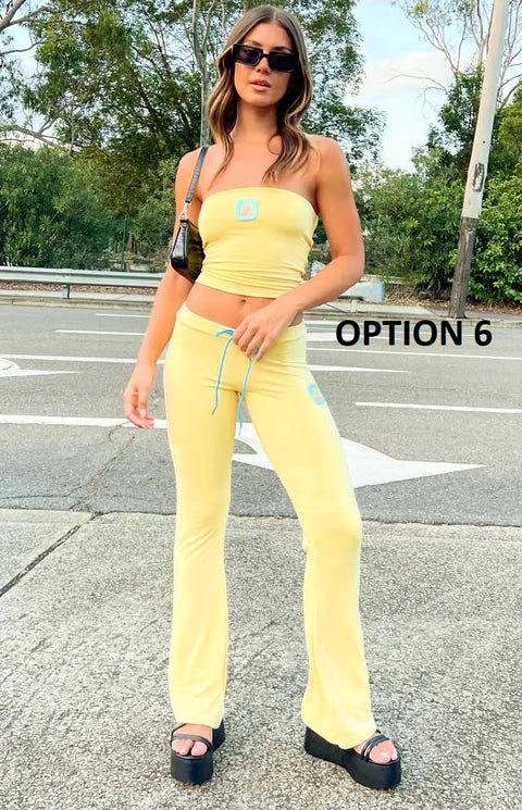 New Fashion Embroidery Crop Top + Drawstring Flared Pants 2 Piece Set CODE: KAR3935
