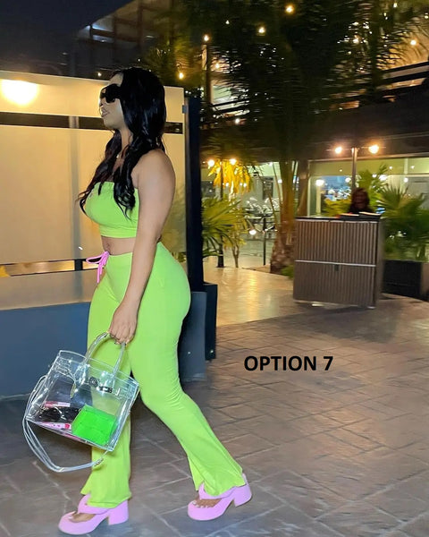 New Fashion Embroidery Crop Top + Drawstring Flared Pants 2 Piece Set CODE: KAR3935