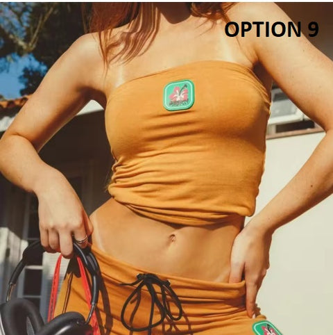 New Fashion Embroidery Crop Top + Drawstring Flared Pants 2 Piece Set CODE: KAR3935