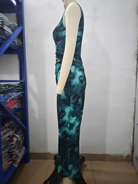 New Fashionable Printed Round Neck Style Sleeveless Tight Dress CODE: KAR3937