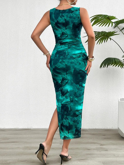 New Fashionable Printed Round Neck Style Sleeveless Tight Dress CODE: KAR3937