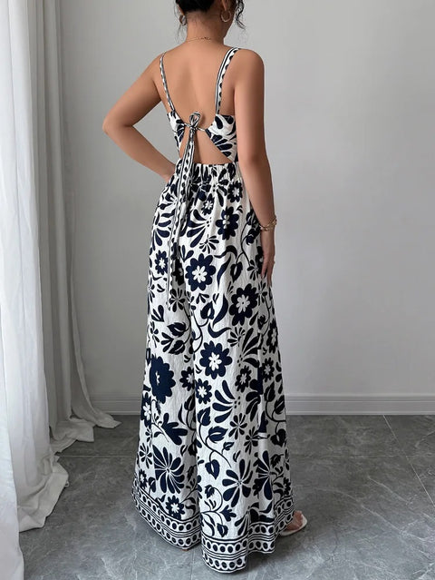 New Fashion Backless Flower Print Strap Jumpsuit CODE: KAR3940