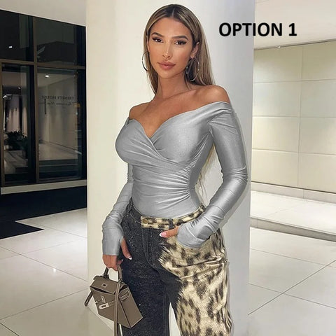 New Deep V Neck Long Sleeve Sexy Crop Top CODE: KAR3949