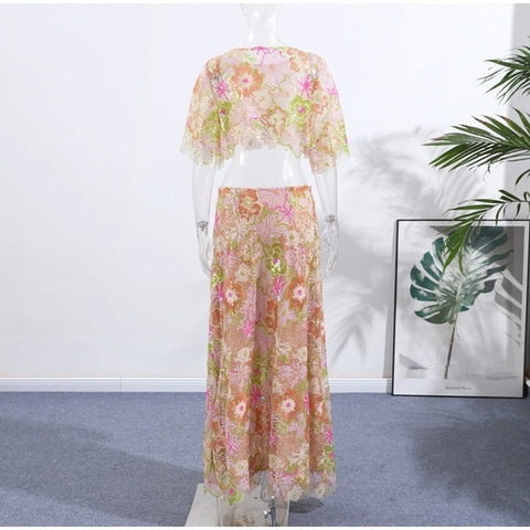 New Embroidered Sequins Long and Short Sexy two piece Set CODE: KAR3954