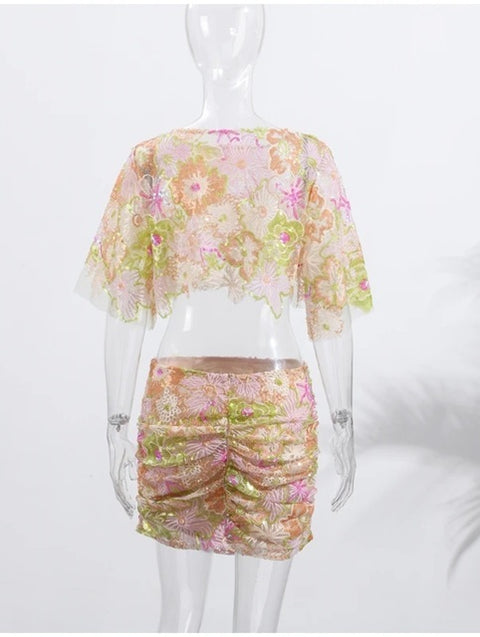 New Embroidered Sequins Long and Short Sexy two piece Set CODE: KAR3954