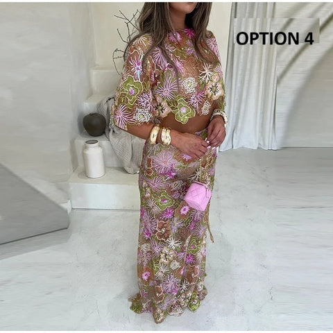 New Embroidered Sequins Long and Short Sexy two piece Set CODE: KAR3954