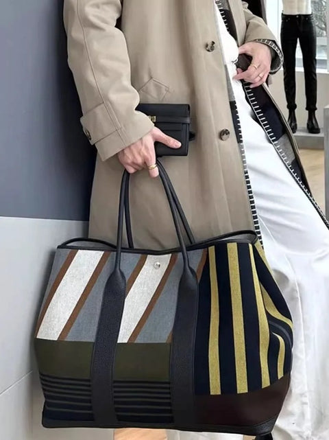 New Striped contrasting large commuting tote bag CODE: KAR3956