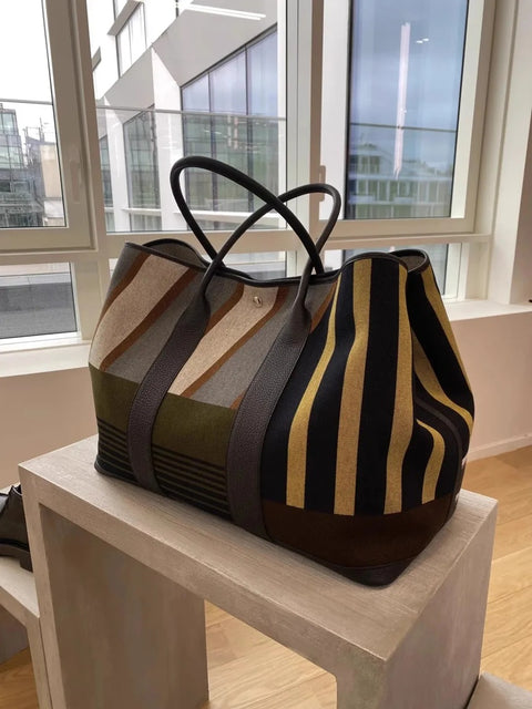 New Striped contrasting large commuting tote bag CODE: KAR3956