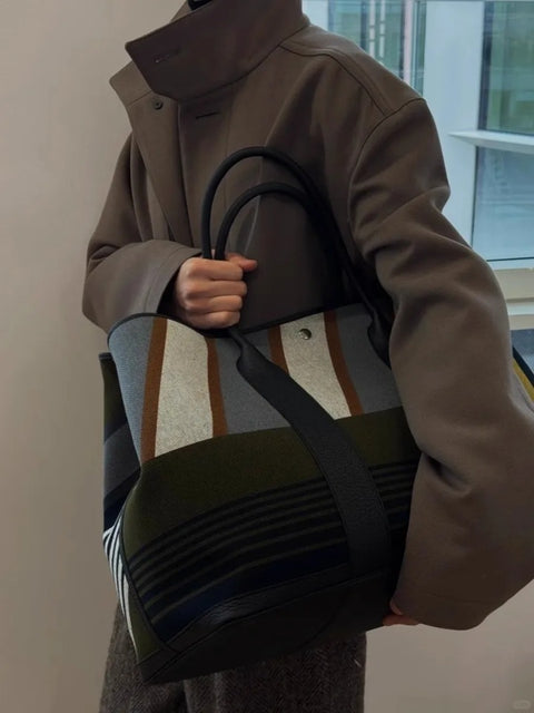 New Striped contrasting large commuting tote bag CODE: KAR3956