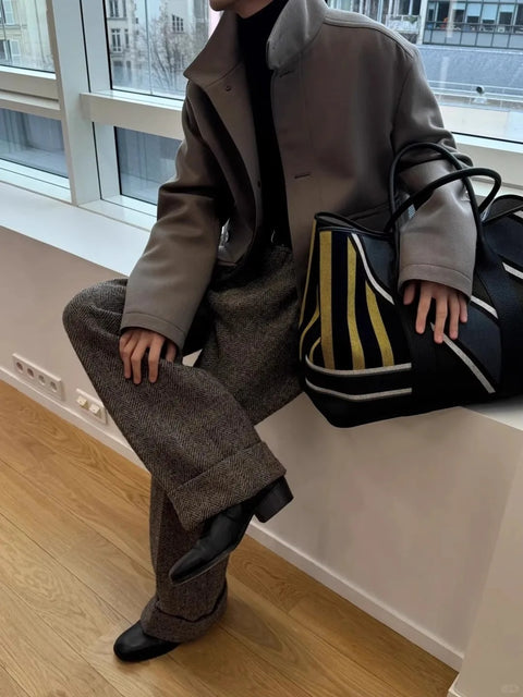 New Striped contrasting large commuting tote bag CODE: KAR3956