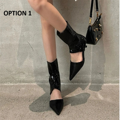 New Sequined Pointed Ankle Zipper Sexy High Heel Boots CODE: KAR3958