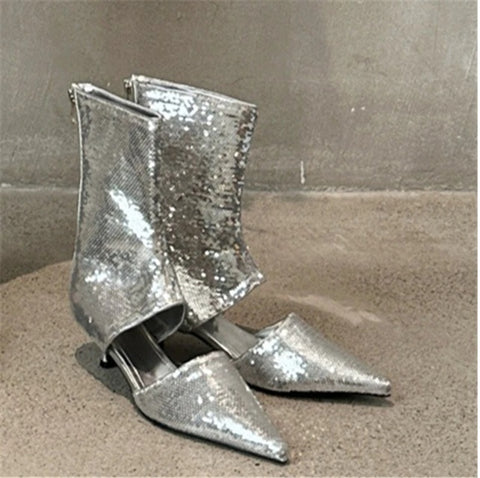 New Sequined Pointed Ankle Zipper Sexy High Heel Boots CODE: KAR3958
