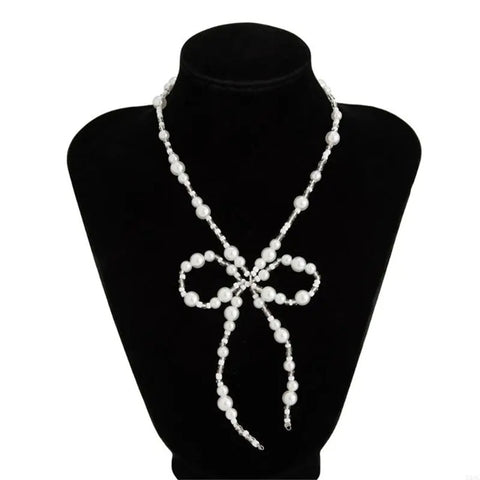 New Delicate Alloy Glossy Pearls Bowknot Design Necklace Earrings CODE: KAR3960