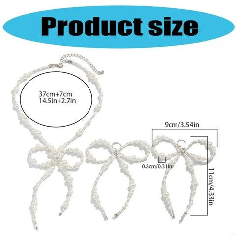 New Delicate Alloy Glossy Pearls Bowknot Design Necklace Earrings CODE: KAR3960