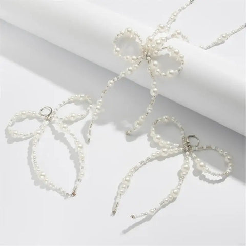 New Delicate Alloy Glossy Pearls Bowknot Design Necklace Earrings CODE: KAR3960