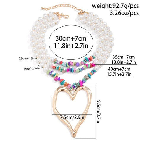 New Elegant Big Love Heart Pendant Choker Multilayer Pearl Necklace CODE: KAR3961