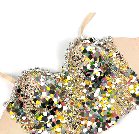 New Outer Wear Sequins Diamond Sexy Fishbone Bra Top CODE: KAR3963