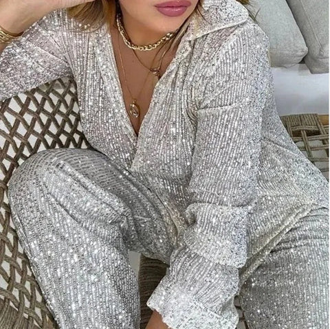 New Customized Shinny Party Sequins Long Sleeve Two Piece Set CODE: KAR3965
