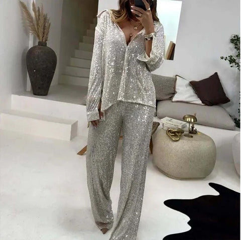 New Customized Shinny Party Sequins Long Sleeve Two Piece Set CODE: KAR3965