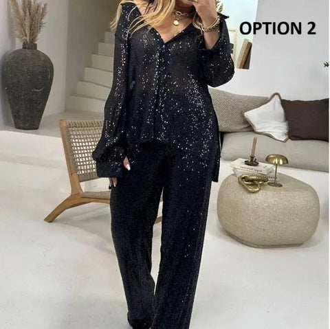 New Customized Shinny Party Sequins Long Sleeve Two Piece Set CODE: KAR3965