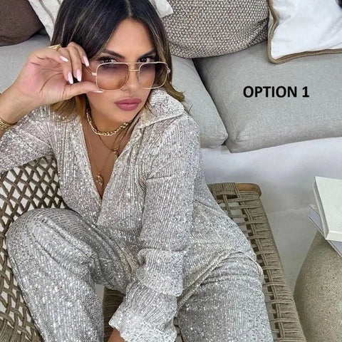 New Customized Shinny Party Sequins Long Sleeve Two Piece Set CODE: KAR3965