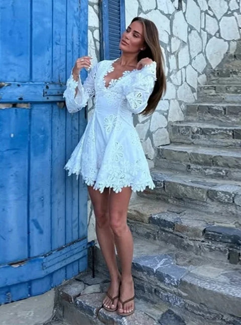 New V-neck Lace-up Mini Party Dress CODE: KAR3967