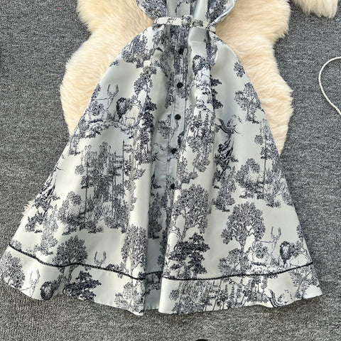 New High Waist Turn-down Collar Floral Embroidery Midi Dress CODE: KAR3968